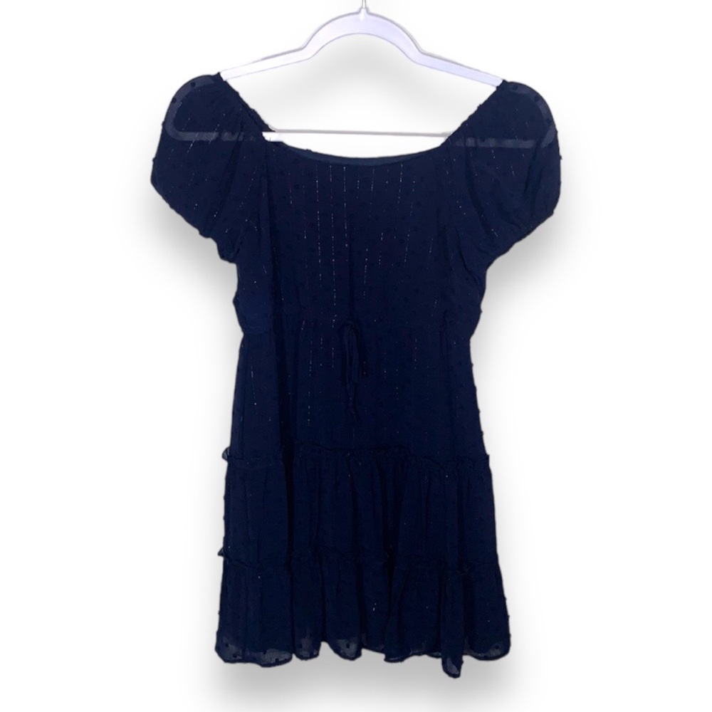 Poppies & Roses Navy Blue Polka Dot Ruffle Dress Size Large